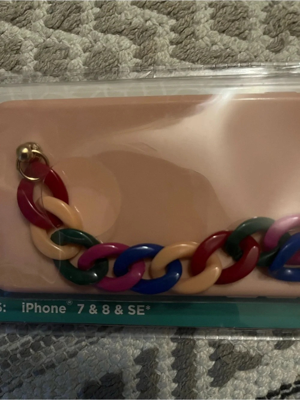 Unbranded Pink Silicone iPhone Case with Multicolor Chain